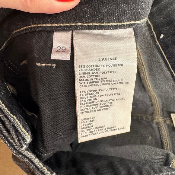 L’Agence Margot High Rise Skinny Jeans Dark Wash Stretch Denim Size 29 - Picture 4 of 7